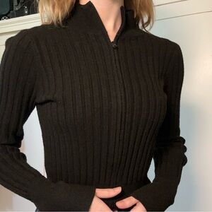 Brandy Melville Black Ribbed Turtleneck Sweater with Zipper
